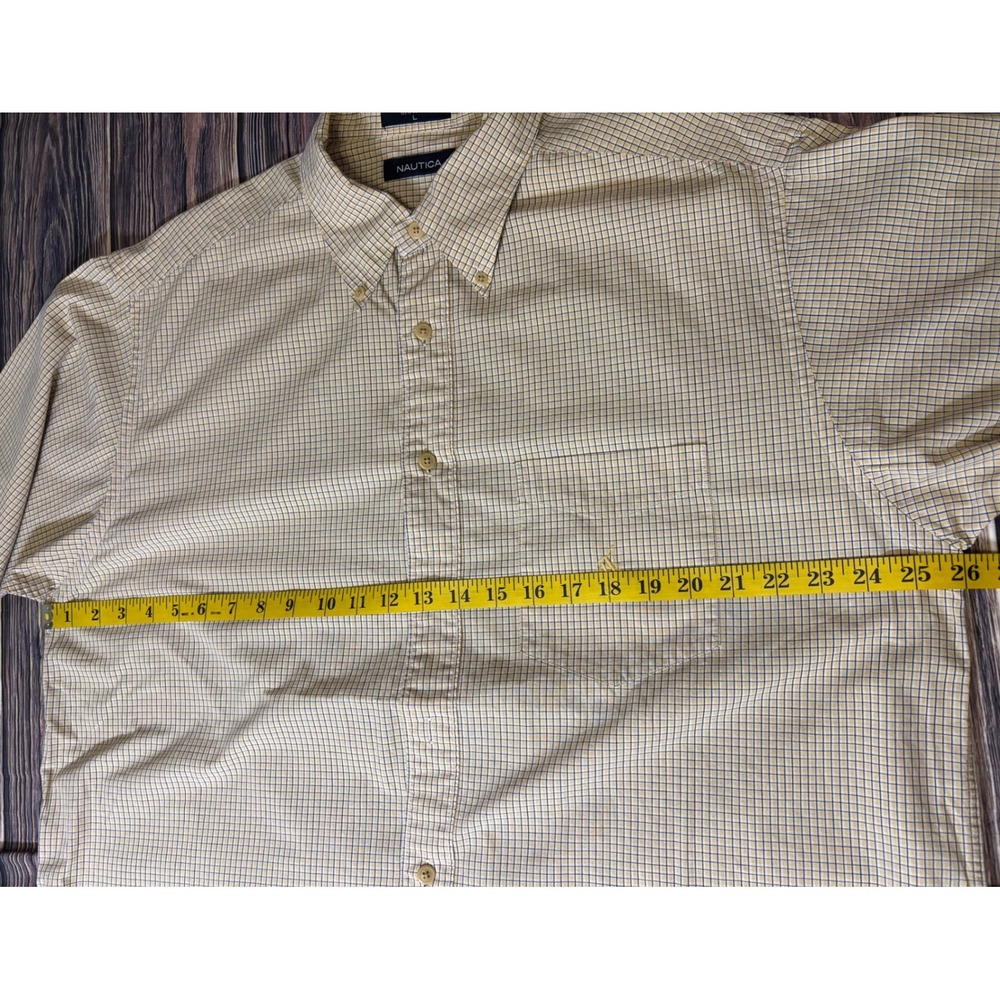 Nautica Mens Short Sleeve Button Down Shirt L Yellow Gingham 100% Cotton - Picture 5 of 13